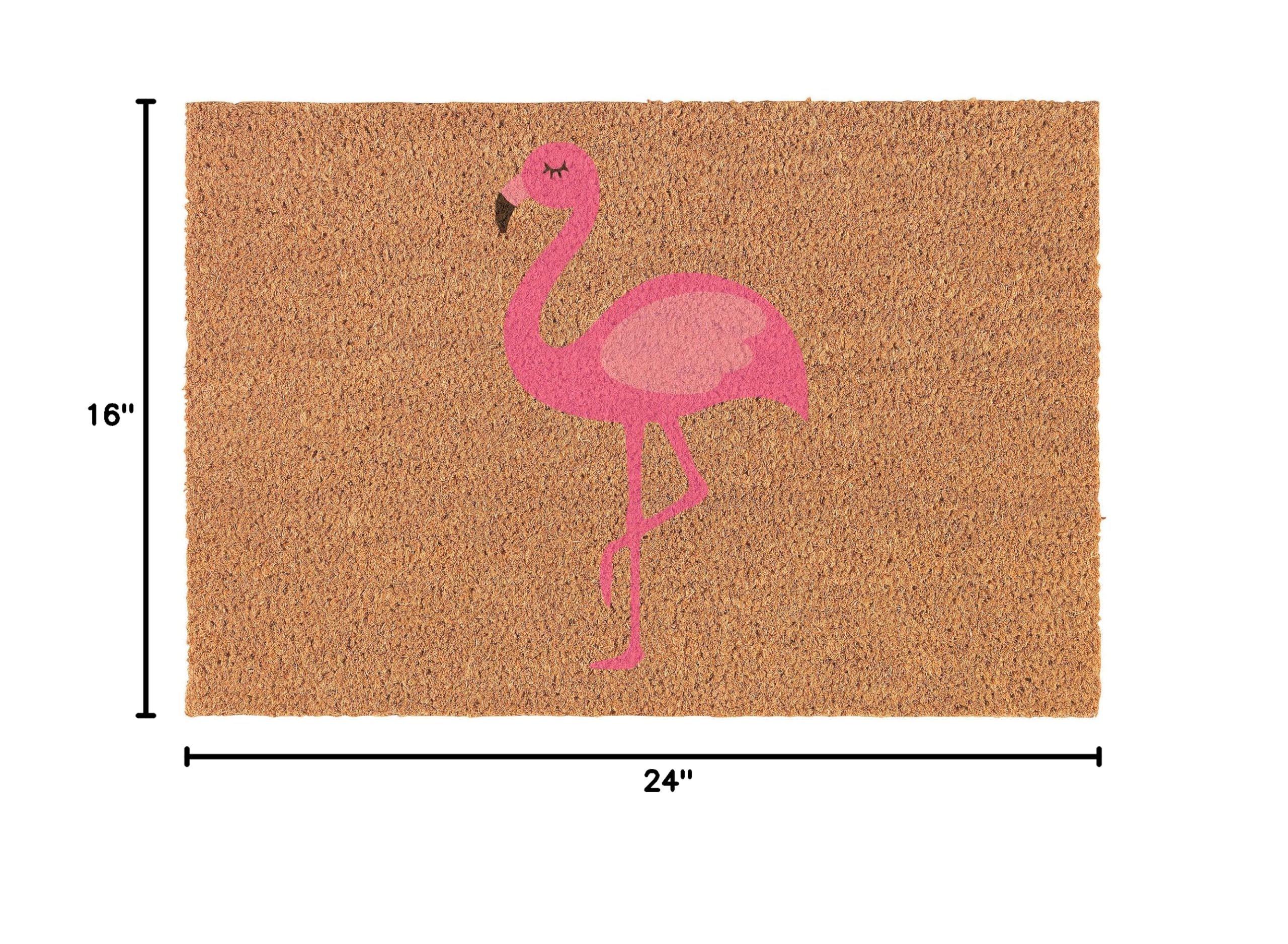 Premium Coir Doormat for Front Door - Natural Coconut Fiber Welcome Mat - Housewarming & New Home Gift - Pink Flamingo Design (24