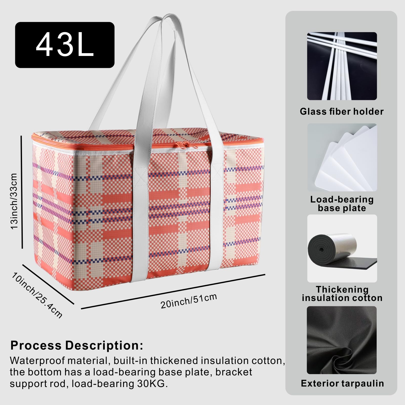 Premium Insulated Food Delivery Bag - Hot & Cold Thermal Tote with Stand & Load Board, Waterproof Grocery Shopping Bag for Camping, BBQ, Picnics, Takeout & Food Transport (Orange, 20