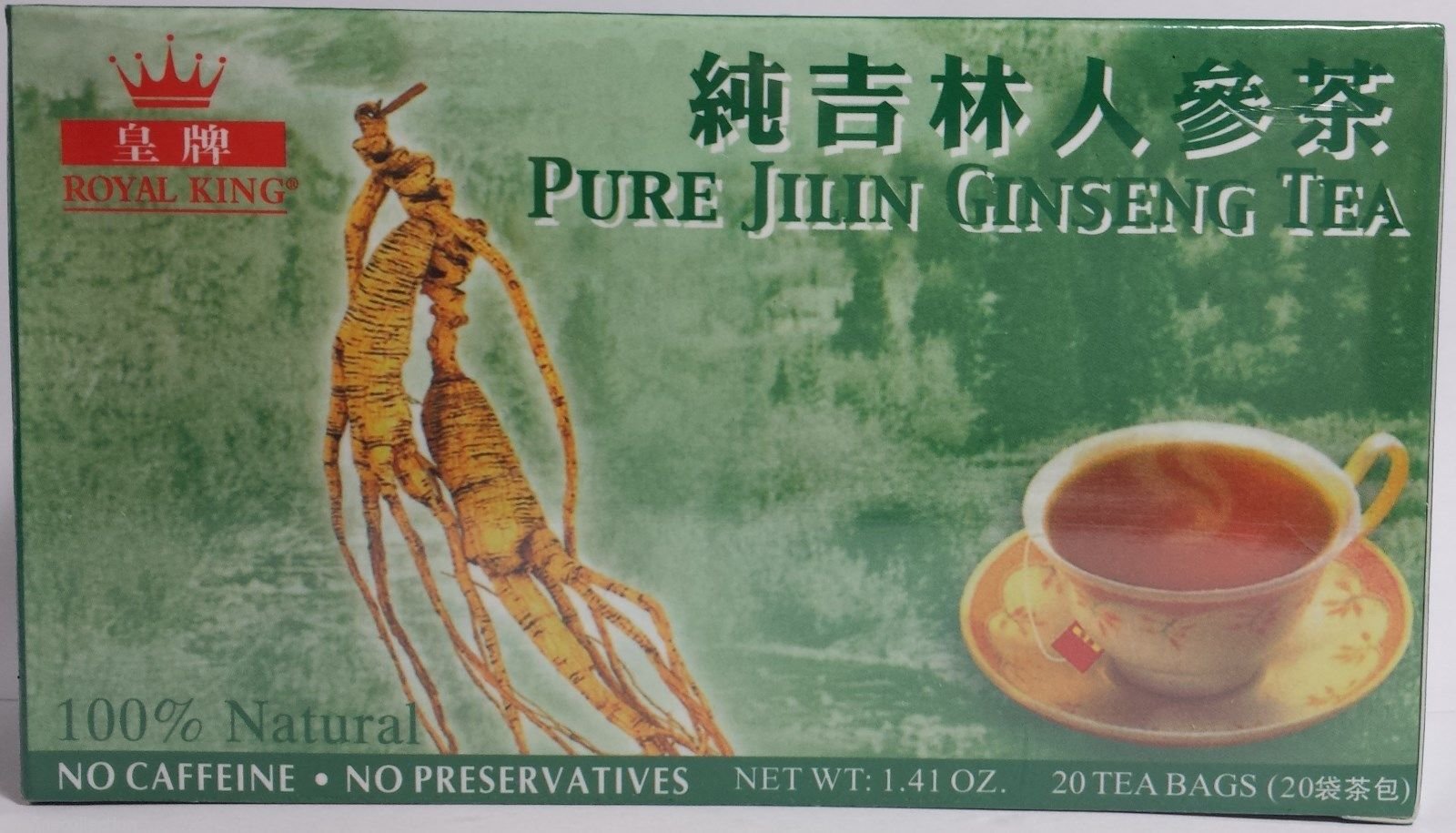 Royal King Pure Jilin Ginseng Tea - 20 Tea Bags per Box - Premium Herbal Tea for Energy Boost & Immune Support - Perfect for Daily Wellness, Office Use & Relaxation