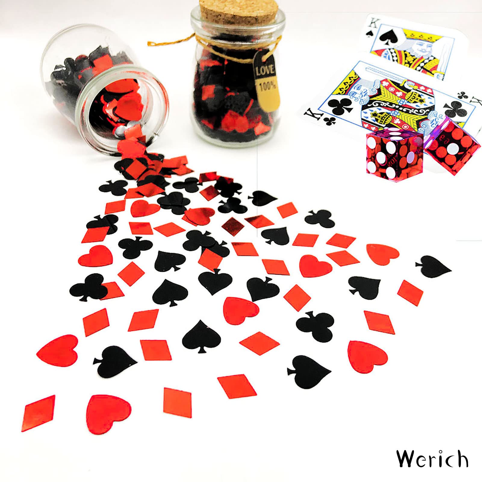 Werich Casino Poker Metallic Foil Confetti - 1000 Pieces for Night Club Parties, Casino Theme Events, Weddings, Birthdays, Baby Showers & Bridal Showers - Perfect for Table Scatter Decorations and Festival Party Supplies