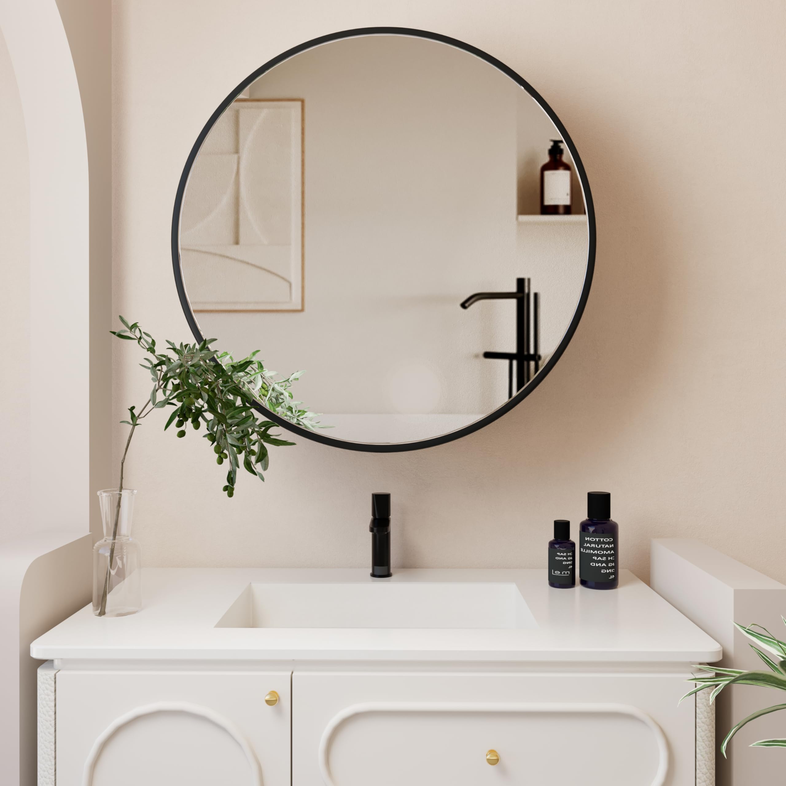 Round Medicine Cabinet Mirror with Shelf - Bathroom Wall Mounted Storage Cabinet with Vanity Mirror, Surface Mount Above Toilet Organizer (Black) - Perfect for Small Bathrooms & Powder Rooms