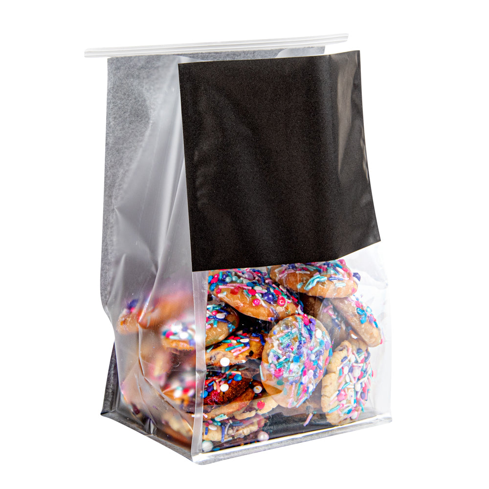 Premium Black Cotton Paper Tin Tie Bags with Clear Window - 6.25