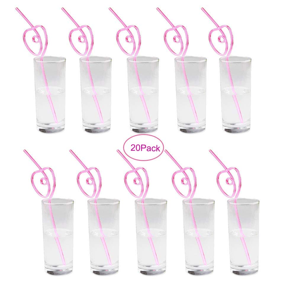 20 Pack Pink Heart Drinking Straws - Valentine's Day Wedding Bachelorette Birthday Party Decorations - Fun Sipping Straws for Cocktails, Milkshakes & Mocktails - Perfect for Bridal Showers, Baby Showers & Romantic Celebrations