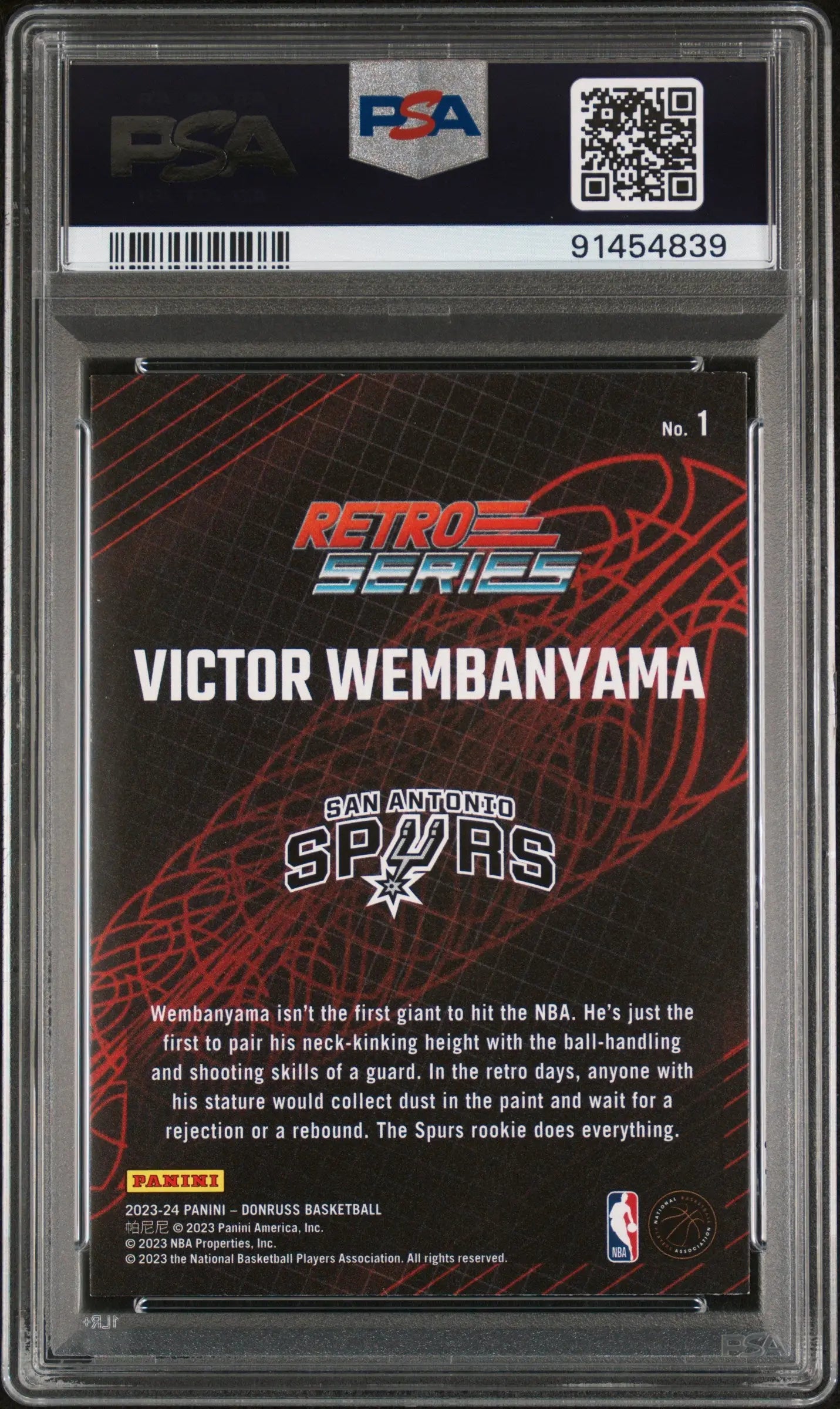 2023 Panini Donruss Retro Series Victor Wembanyama Rookie Card #1 PSA 9 Mint - Basketball Trading Card for Collectors & Investors, Perfect for Display or Portfolio