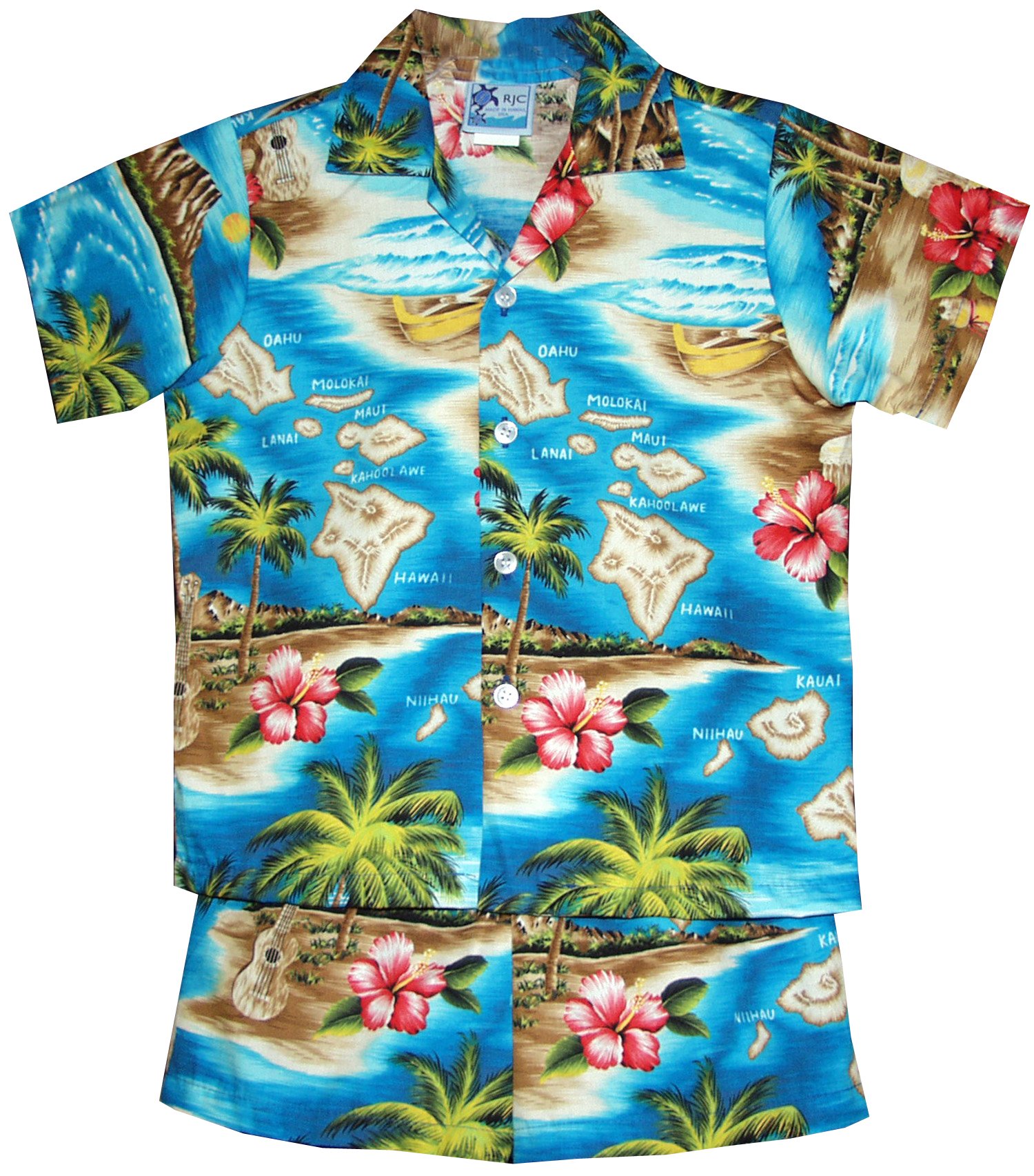 RJC Boys Hibiscus Hawaiian Island 2-Piece Outfit Set - Tropical Summer Shirt and Shorts for Beach Vacation, Luau Party & Family Photos