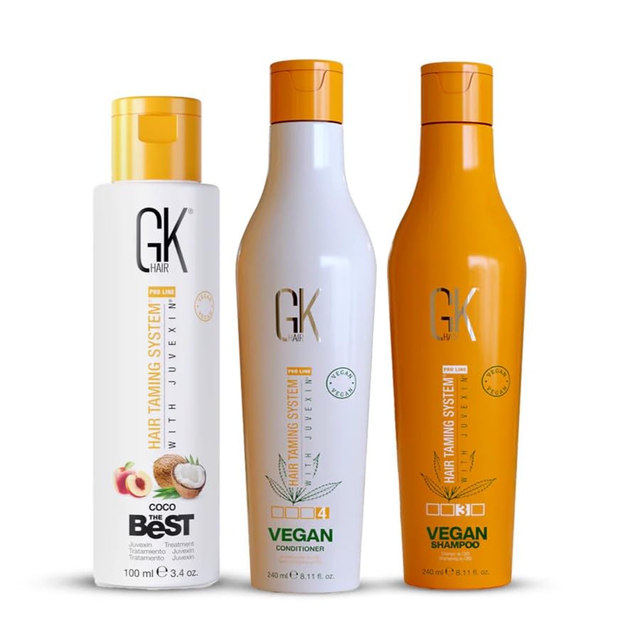 Vegan Shampoo & Conditioner Set (8.11 fl oz) with Coconut Oil Hair Treatment (3.4 fl oz) - Hydrating, Color-Safe Hair Care for Moisture, Shine & Frizz Control - Perfect for Dry, Damaged & Color-Treated Hair at Home or Salon Use