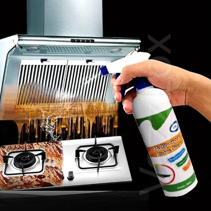 VazzLox Heavy Duty Kitchen Degreaser Spray - Non-Toxic & Non-Flammable Oil & Grease Remover for Stove, Chimney, Grill & Exhaust Fan - 450ml Magic Cleaner for Tough Kitchen Stains - Perfect for Deep Cleaning Gas Stoves & Outdoor Grills