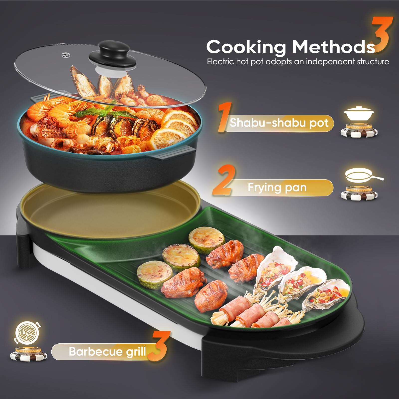 2 in 1 Electric Smokeless Hot Pot & Grill Combo - 2200W Removable Non-Stick Pot for Korean BBQ, Shabu Shabu & Indoor Cooking - Dual Adjustable Temperature Control for 1-6 People - Perfect for Family Gatherings, Dinner Parties & Asian Cuisine Lovers