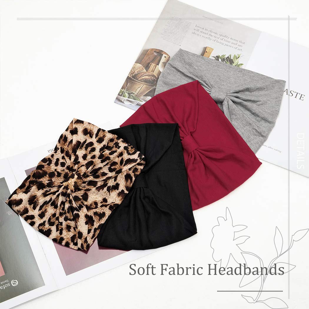 Boho Headbands for Women - 4 Pack Knotted Turban Head Wraps, Wide Cotton Hair Scarves for Yoga, Running & Workouts - Stylish Hair Accessories for Everyday Wear, Gym & Outdoor Activities