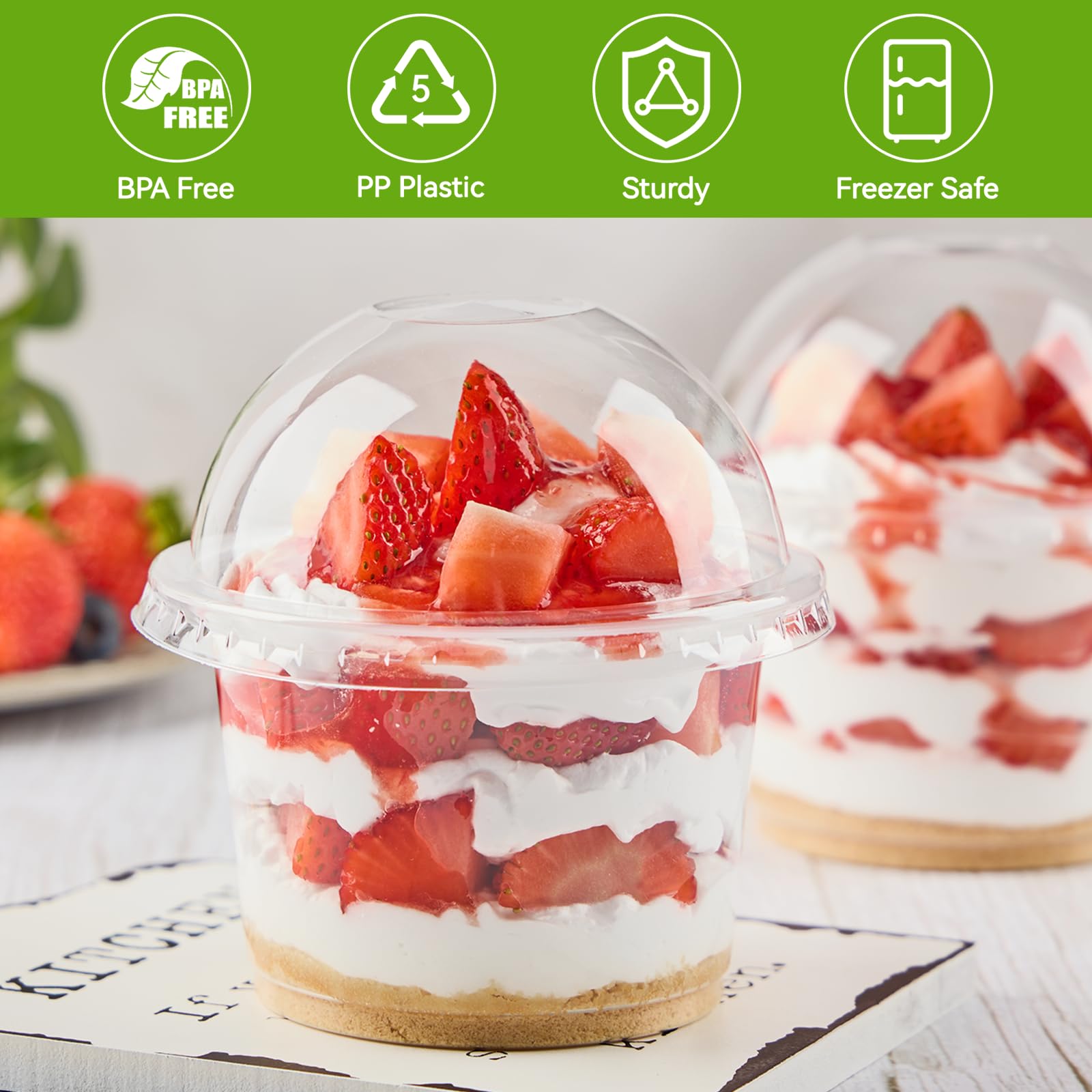 100 Pack 9 oz Clear Plastic Cups with Dome Lids - Disposable Dessert Cups for Yogurt Parfait, Banana Pudding, Ice Cream, Cakes & Party Snacks - Perfect for Birthday Parties, Baby Showers, Weddings & Catering Events