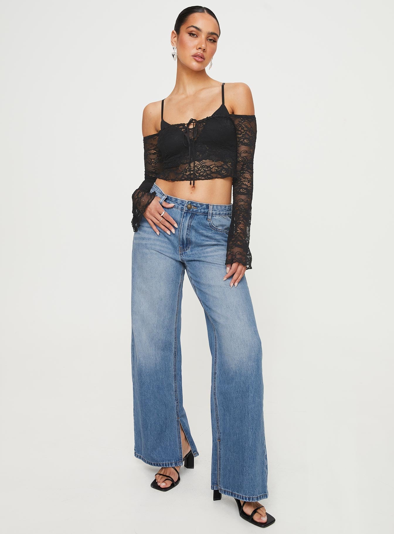 Azula Women's Mid Rise Wide Leg Denim Jeans in Mid Blue - Comfortable Stretch Denim Pants for Casual Wear & Everyday Outfits