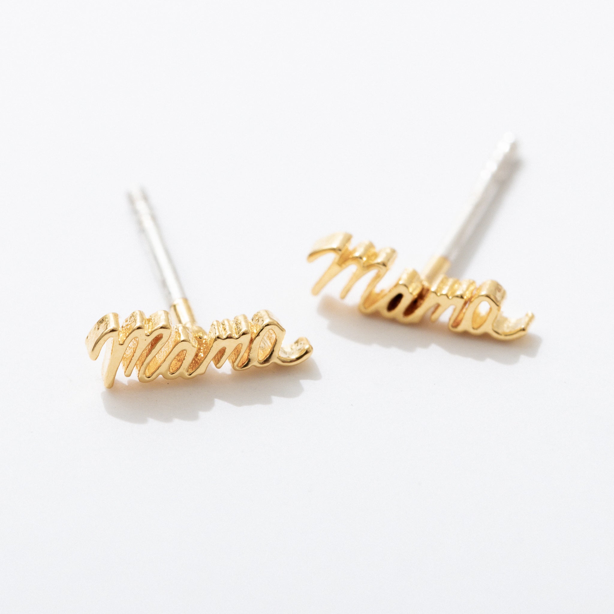 Mama Script Stud Earrings - Elegant Gold Plated Studs for Women, Perfect for Everyday Wear & Special Occasions