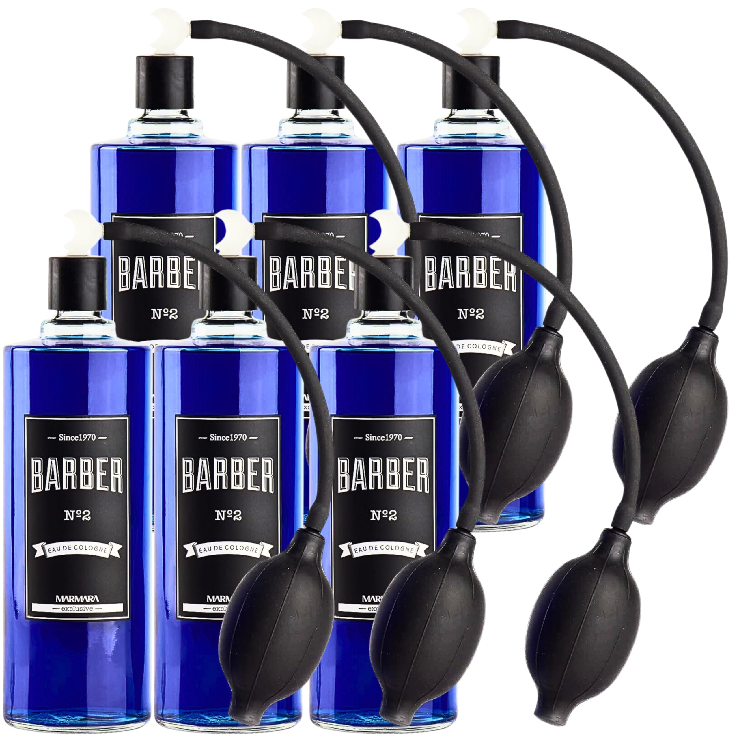 Marmara Barber Cologne No.2 - Premium Traditional Shaving Cologne for Barbers & Grooming Enthusiasts (6 x 500ml Bottles with Ball Pump Atomizer) - Perfect for Barber Shops, Home Grooming & Gift Sets