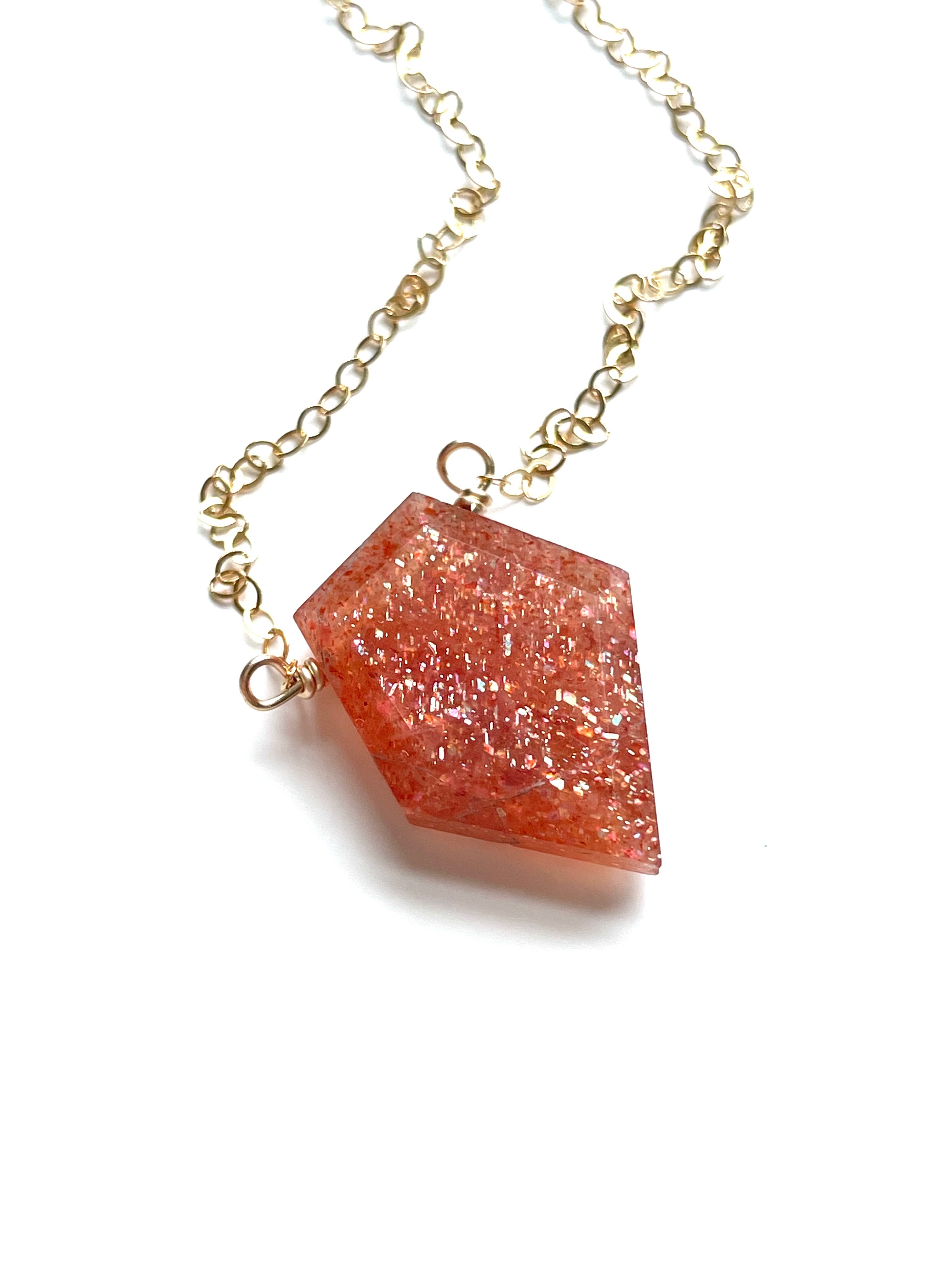 Small Sunstone Shield Necklace – Healing Crystal Jewelry for Protection & Positivity | Spiritual Gift, Energy Balancing, Meditation Accessory