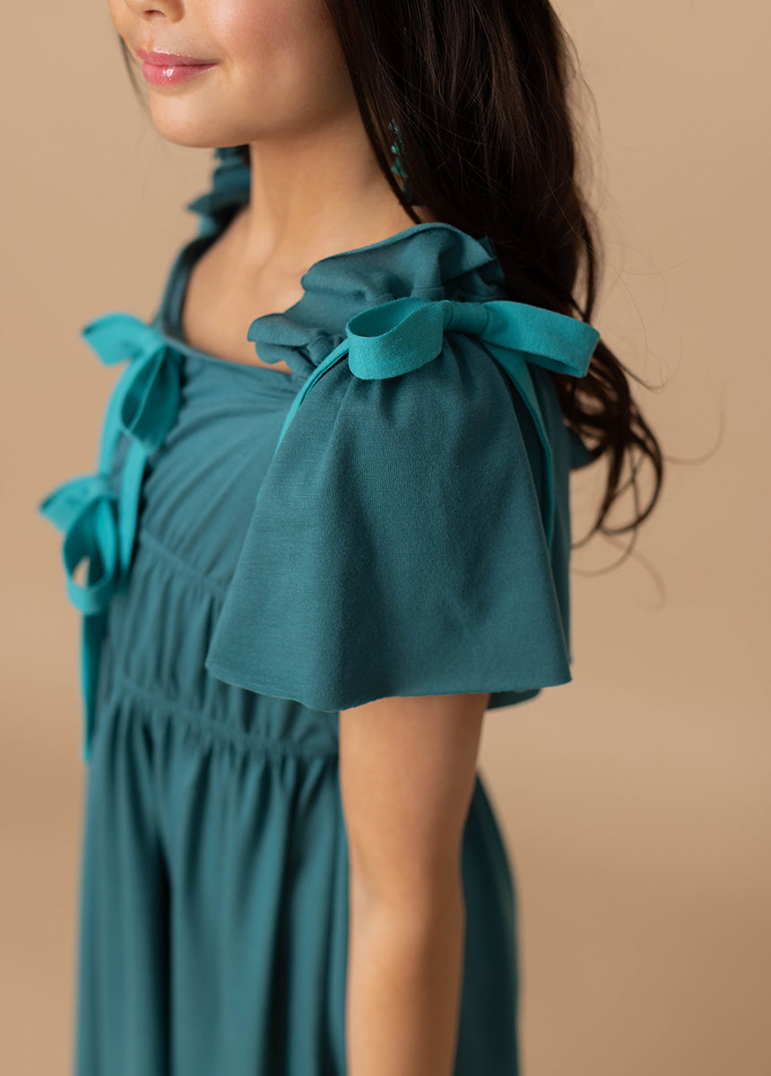 Franny Dress in Teal - Women's Floral Summer Dress with Pockets, Casual Boho Maxi Dress for Beach, Vacation & Outdoor Events