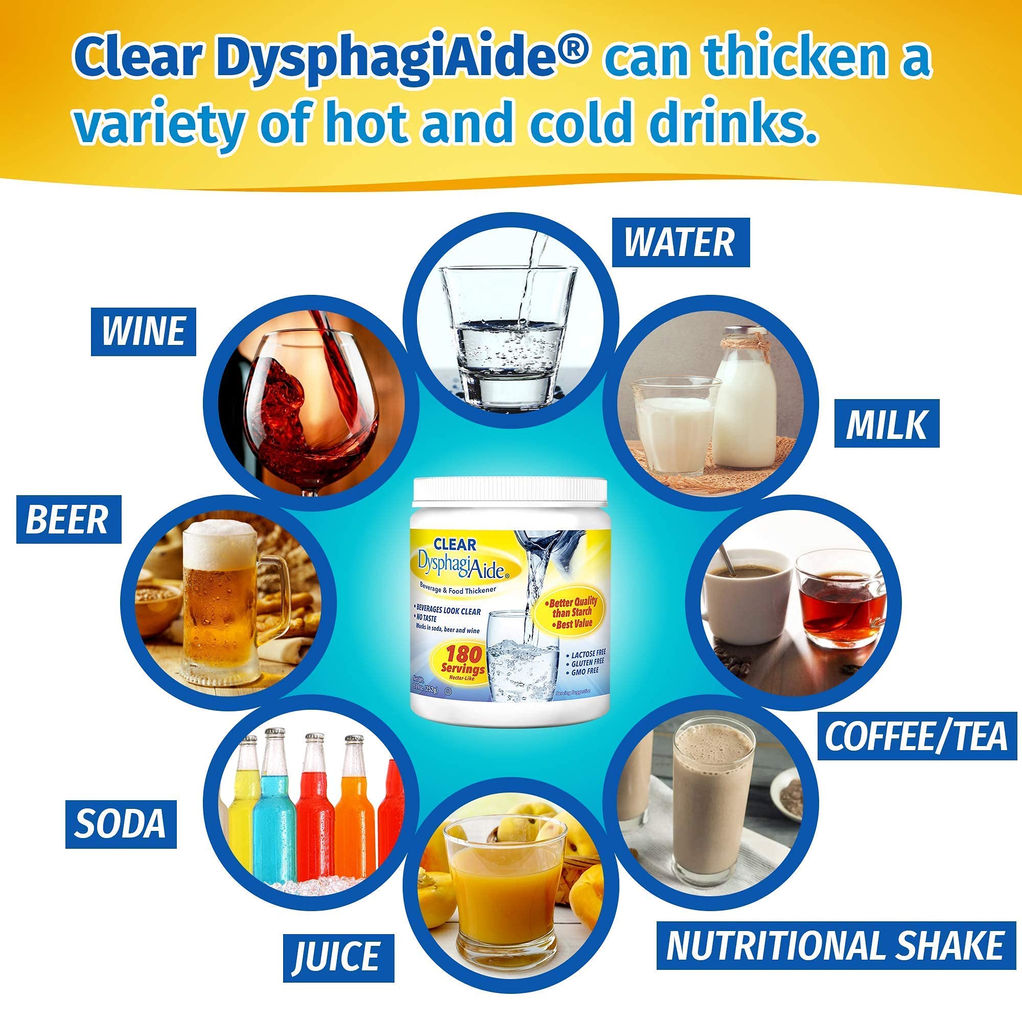 Clear DysphagiAide Thickening Powder - 8.89 Oz (Pack of 6) - 180 Servings Instant Food & Liquid Thickener for Dysphagia - Perfect for Smoothies, Soups, and Beverages