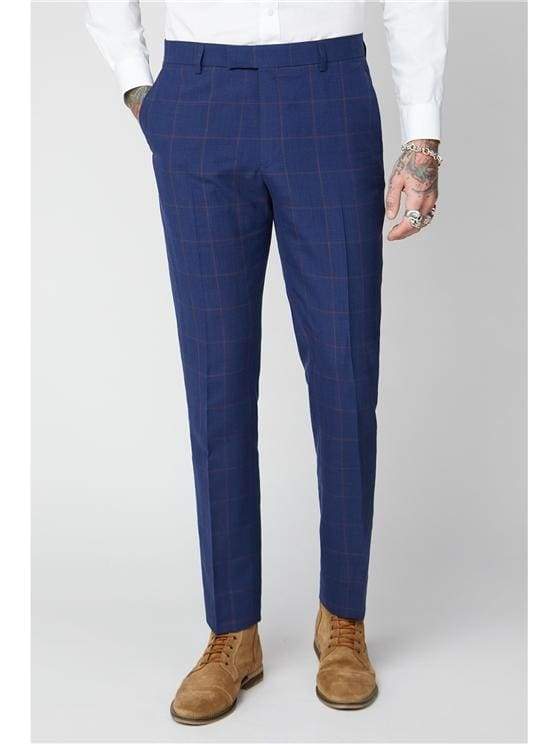 Premium Gibson London Regent Navy & Burgundy Check Trousers for Men - Classic British Style Formal Pants for Office, Business Meetings & Special Occasions