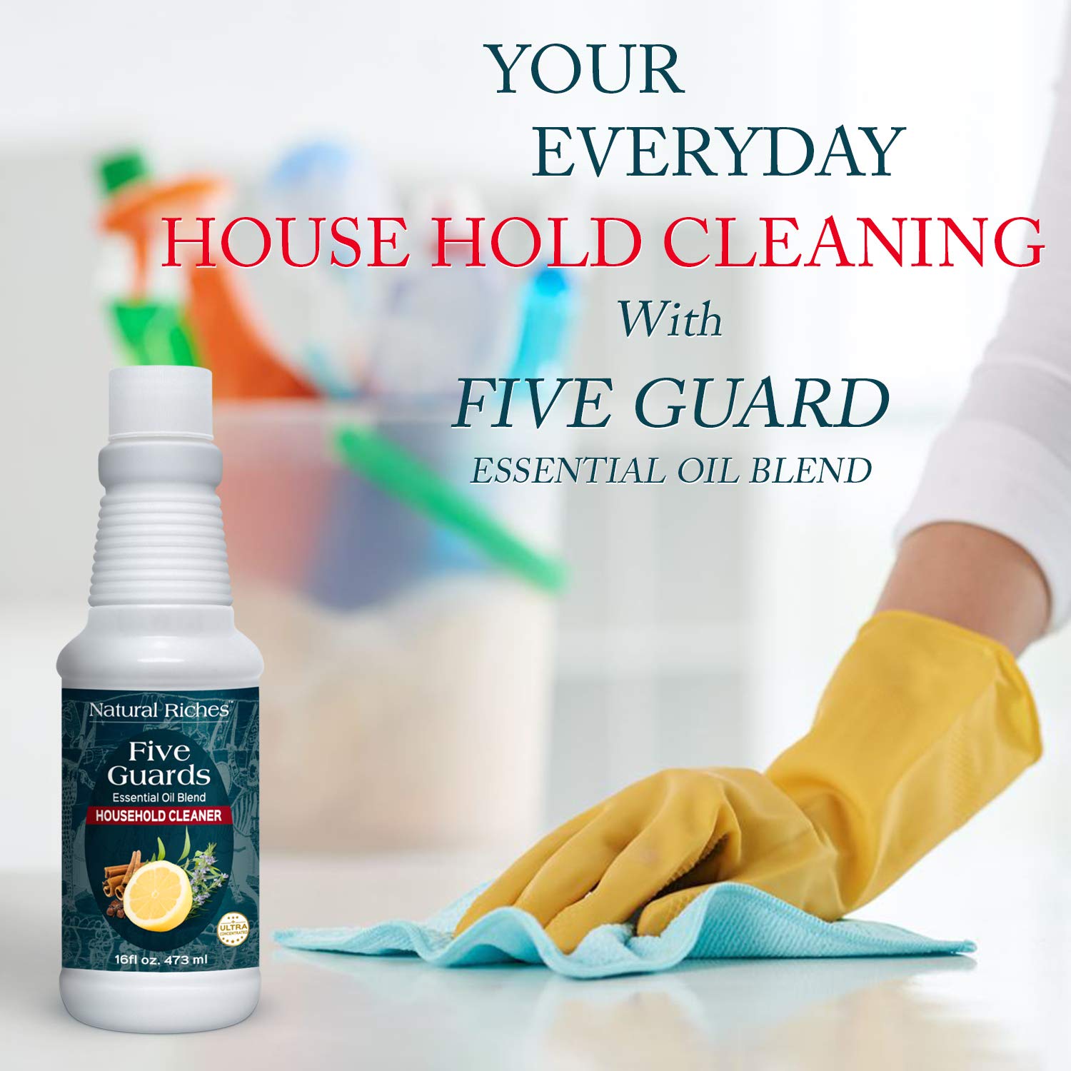 Natural Riches Five Guards Essential Oil Blend Household Cleaner Concentrate - 16 fl oz | All-Purpose Disinfectant for Kitchen, Bathroom & Floors | Inspired by French Thieves' Tales