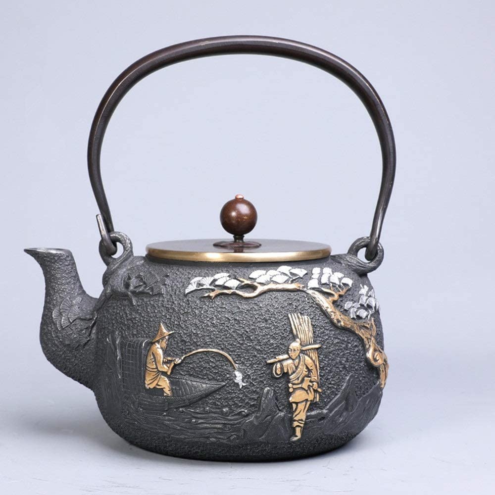 Premium Matte Iron Teapot with Cow Pattern - 1200ml High Strength Tea Kettle for Green Tea & Teabags | Perfect for Home Kitchen, Afternoon Tea, and Gift Giving