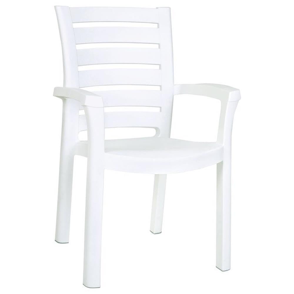 White Resin Patio Dining Arm Chairs (Set of 2) - Weatherproof Outdoor Furniture for Poolside, Garden, Deck & Backyard Dining