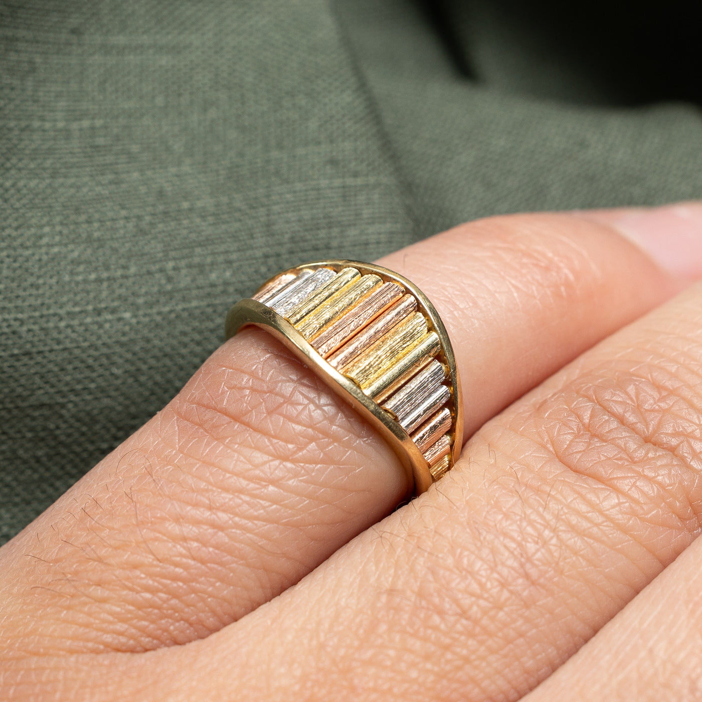 14K Tri-Tone Gold Fluted Tapered Ring - Size 3.5 | Elegant Stackable Band for Women, Perfect for Weddings, Anniversaries & Everyday Wear