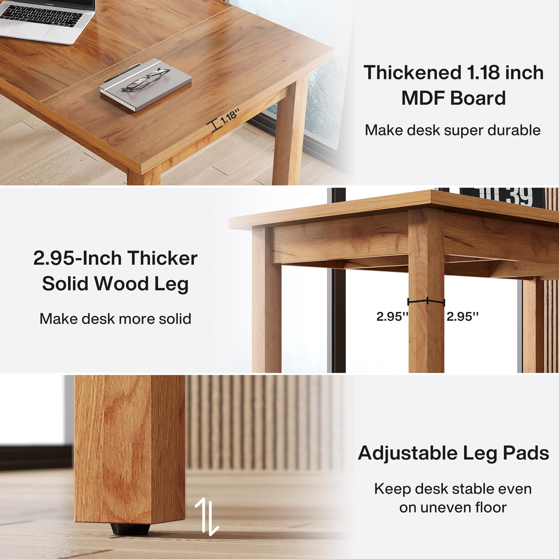 Tribesigns 70 Inch Large Computer Desk - Farmhouse Style Office Desk with Solid Wood Legs, Sturdy Thickened Frame & Board | Perfect for Home Office, Study Room & Workspace