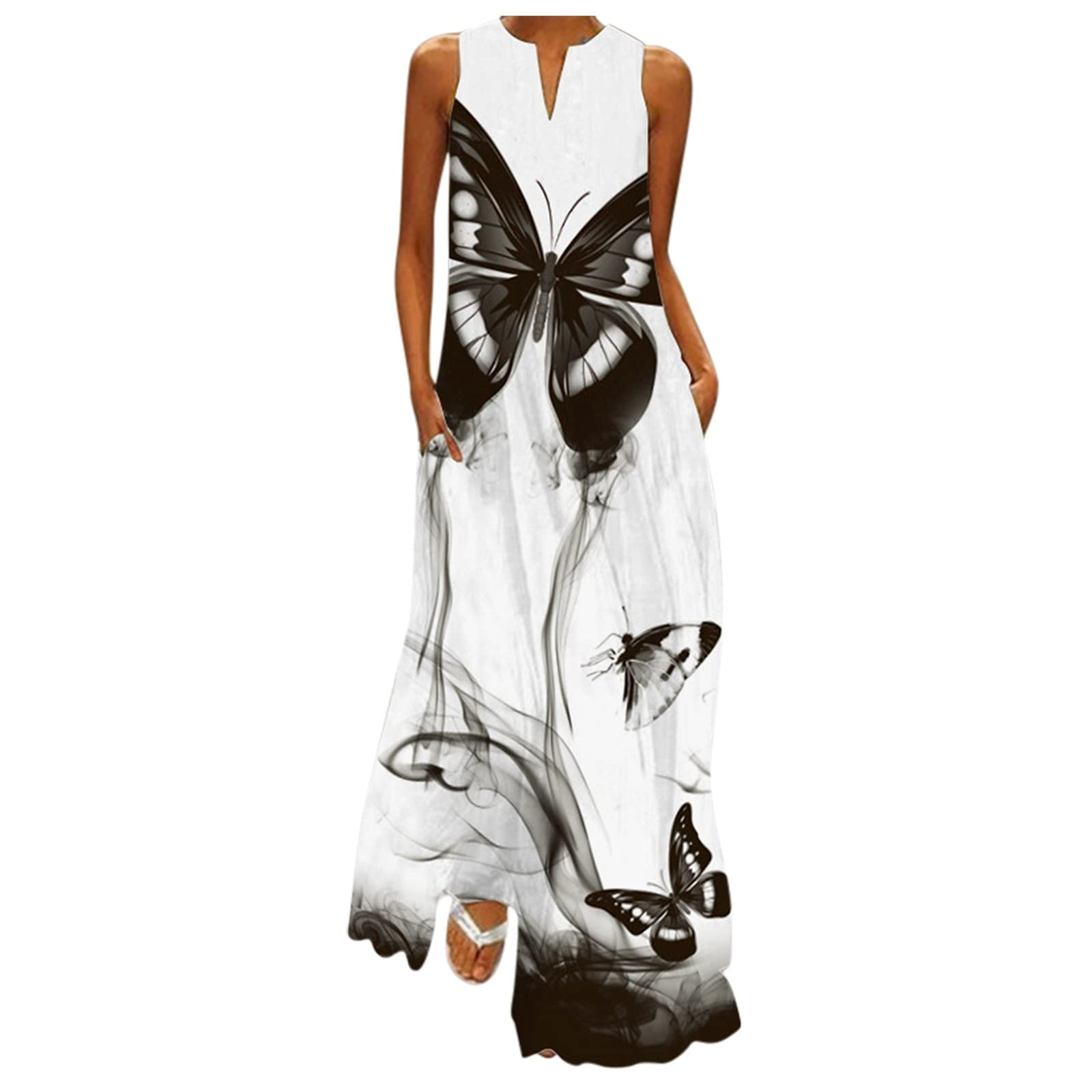 Smooto Women's White Cold Shoulder Mini Dress - Summer Casual Sleeveless Ruffle Pleated Short Dress with Pockets | Strapless Maxi Dress for Beach, Party & Vacation | Size 2XXXL