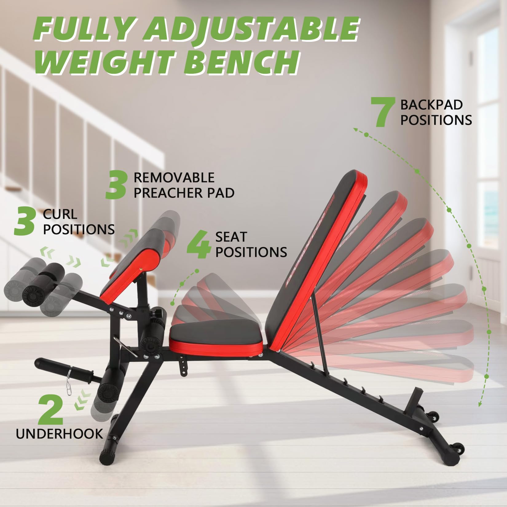 **OPPSDECOR Adjustable Weight Bench with Leg Extension & Curl, 800LBS Capacity Flat/Incline/Decline Workout Bench for Home Gym - Perfect for Strength Training, Bench Press & Full-Body Exercises**