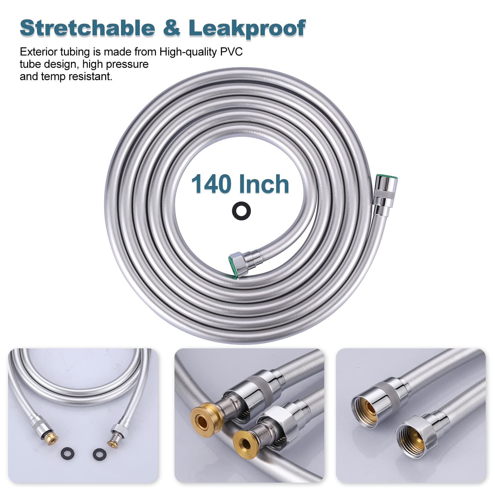 140 Inches Extra Long Shower Hose Extension - Chrome Handheld Shower Head Hose for Bathing, Pet Washing & Bathroom Cleaning - Perfect for Tall Showers, Toilet Cleaning & Dog Grooming
