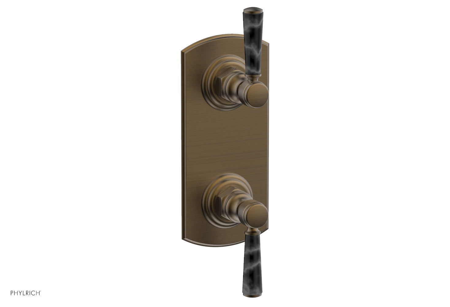 HEX TRADITIONAL / HENRI 1/2 Thermostatic Shower Valve with Volume Control & Diverter - Black Marble Handles (Model 4 155) for Bathroom & Shower Renovation