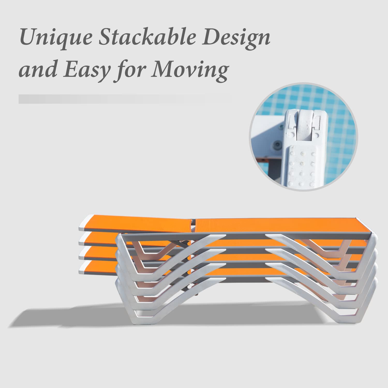 Premium Adjustable Aluminum Pool Lounge Chair - All-Weather Textilene Outdoor Chaise Lounge for Deck, Lawn & Backyard (Orange) - Perfect for Sunbathing, Poolside Relaxation & Outdoor Lounging