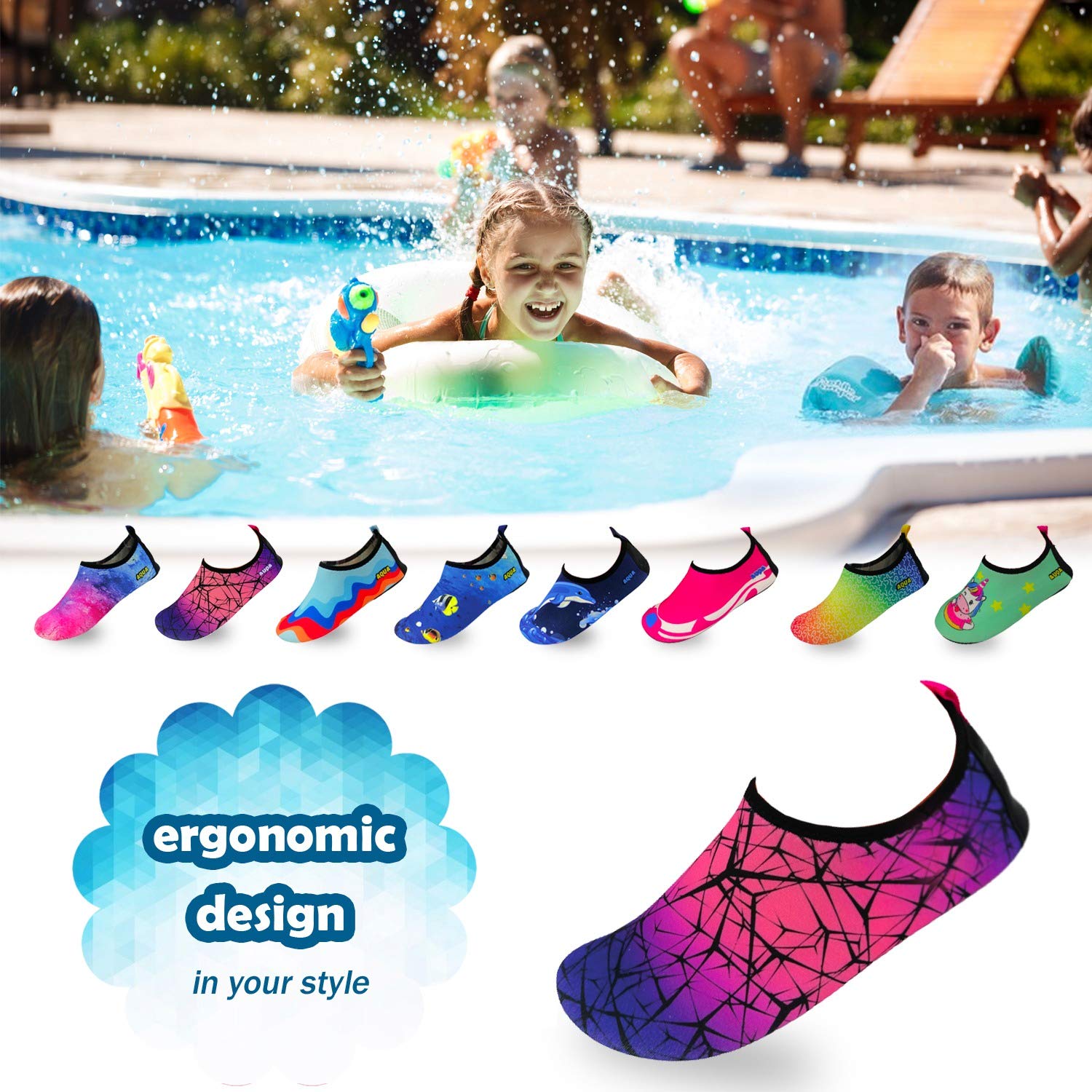Quick-Dry Non-Slip Lightweight Water Shoes for Swimming, Beach, Pool & Outdoor Activities - Comfortable Aqua Socks for Boys, Girls, Babies & Toddlers - Perfect for Summer Water Sports, Surfing & Family Vacations