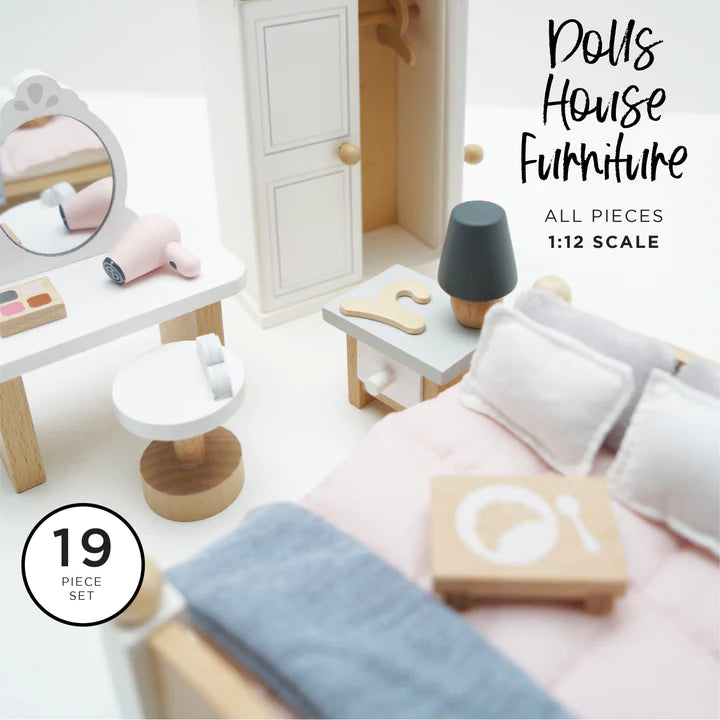 Miniature Wooden Dollhouse Furniture Set - Bedroom Decor for Dolls | Perfect for Kids' Playtime, DIY Projects & Collectors