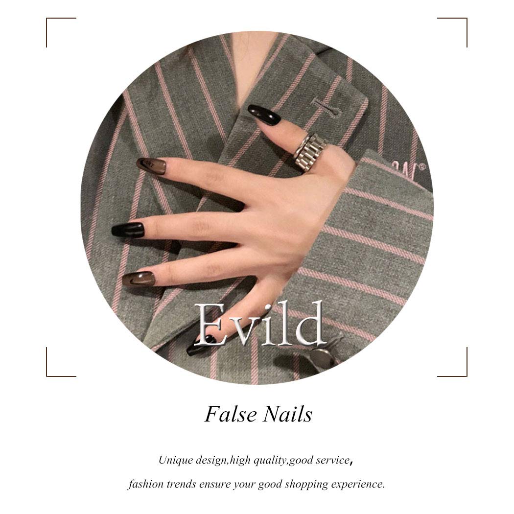 Evil Black Press-On Nails - Medium Almond Fake Stiletto Acrylic Nails for Women & Girls | Solid Color False Nails for Parties, Weddings & Special Occasions