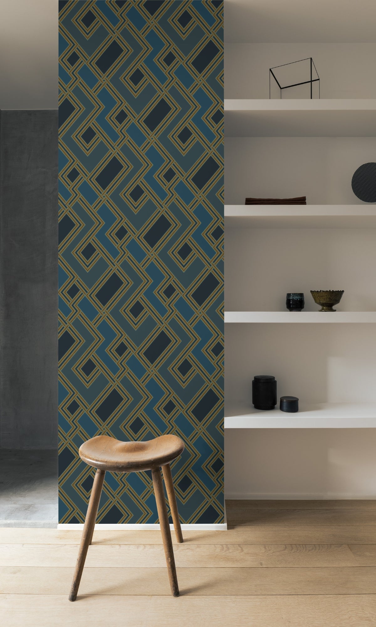Blue Abstract Geometric Wallpaper R8354 - Modern Peel and Stick Wallpaper for Living Room, Bedroom, Home Office Decor