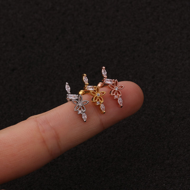 20G Cartilage Dangle Flower Stud Rose Gold Earrings for Women | HSPJ19102 | Elegant Jewelry Gift for Parties, Weddings & Everyday Wear