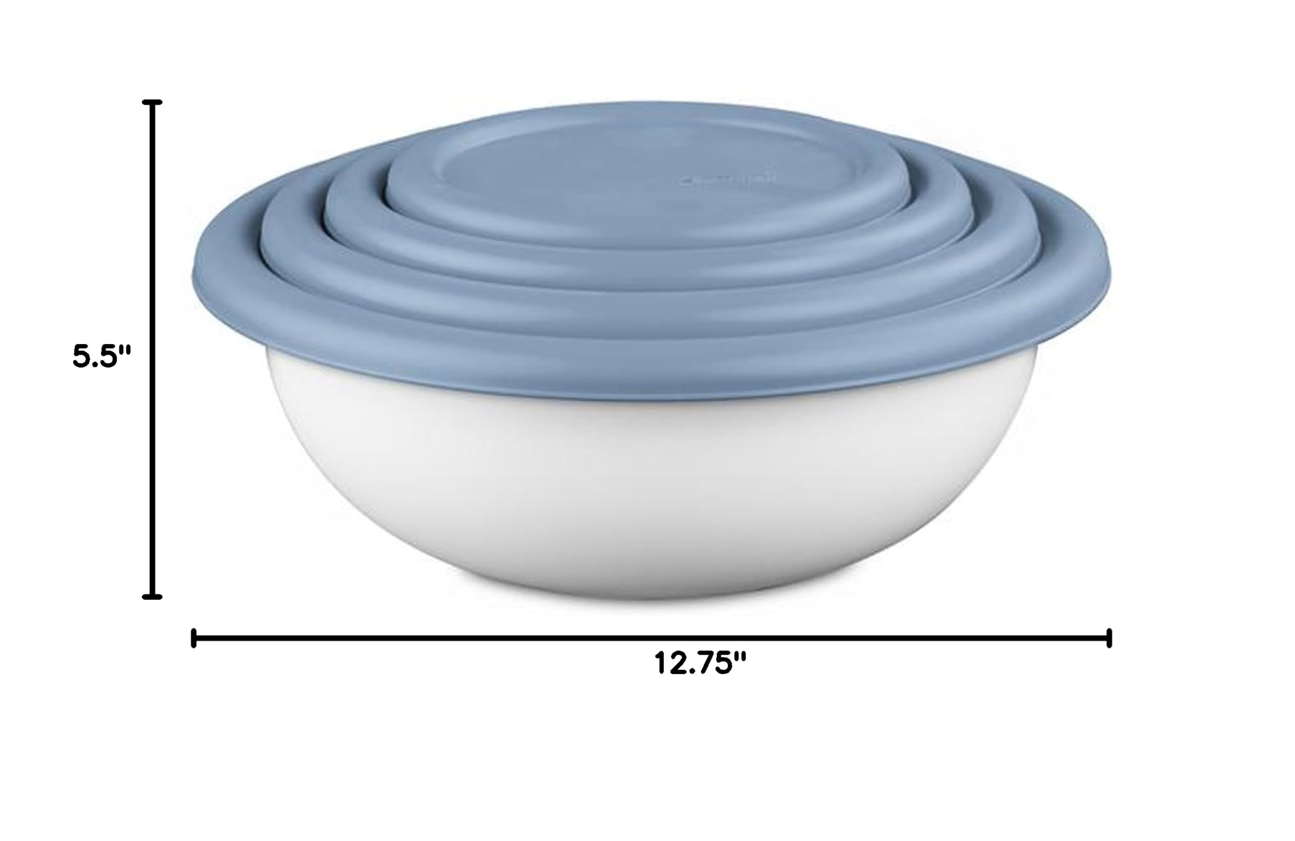 Sterilite 12-Piece Plastic Nesting Mixing Bowls Set with Lids & Pour Spouts - Airtight Food Storage Containers for Meal Prep, Baking & Leftovers (Washed Blue) - Perfect for Kitchen Organization & Entertaining