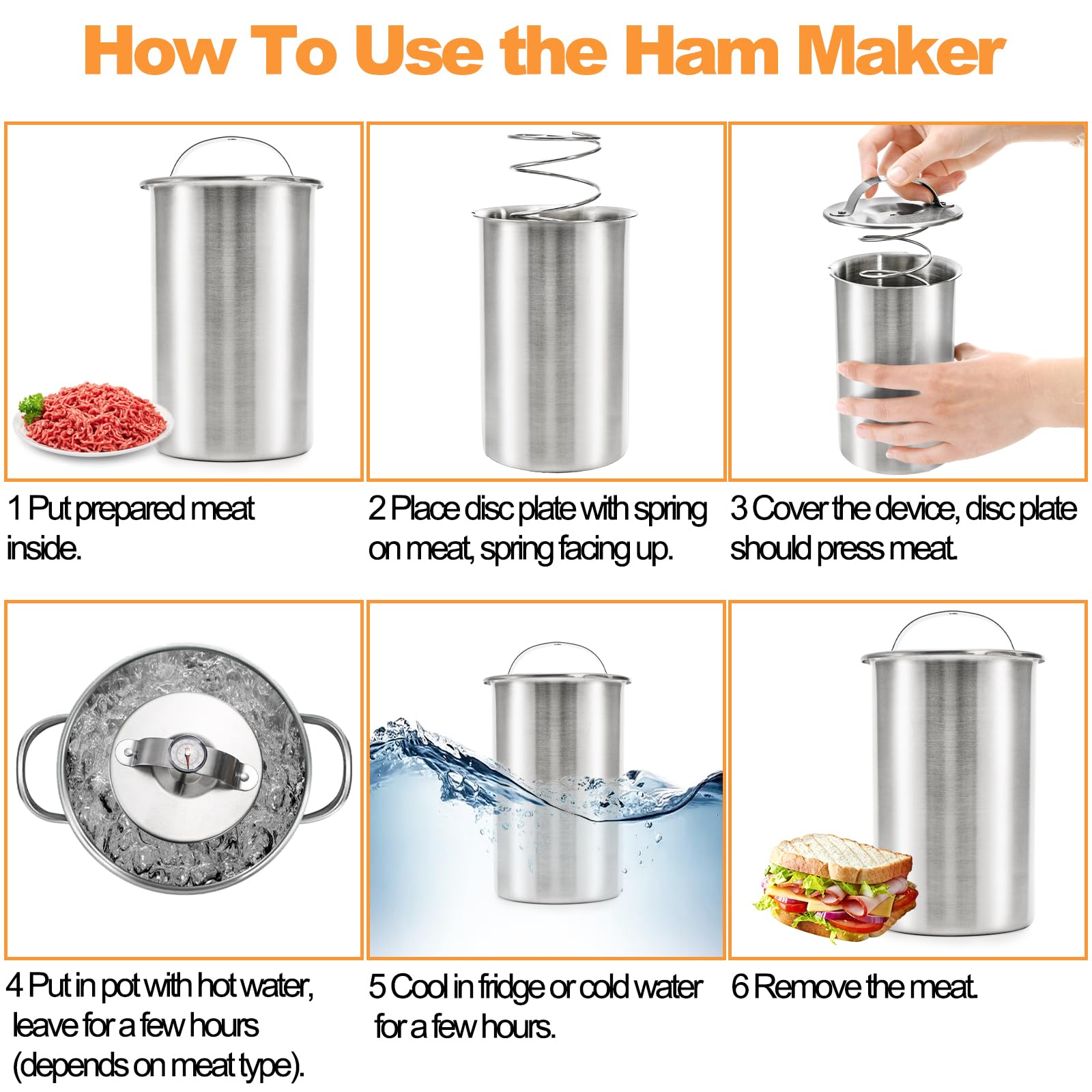 Kingrol Stainless Steel Ham Press with Built-in Thermometer - Heavy Duty Meat Press Tool for Bacon, Bologna & Sandwich Making | Perfect for Deli, BBQ & Home Kitchen Use