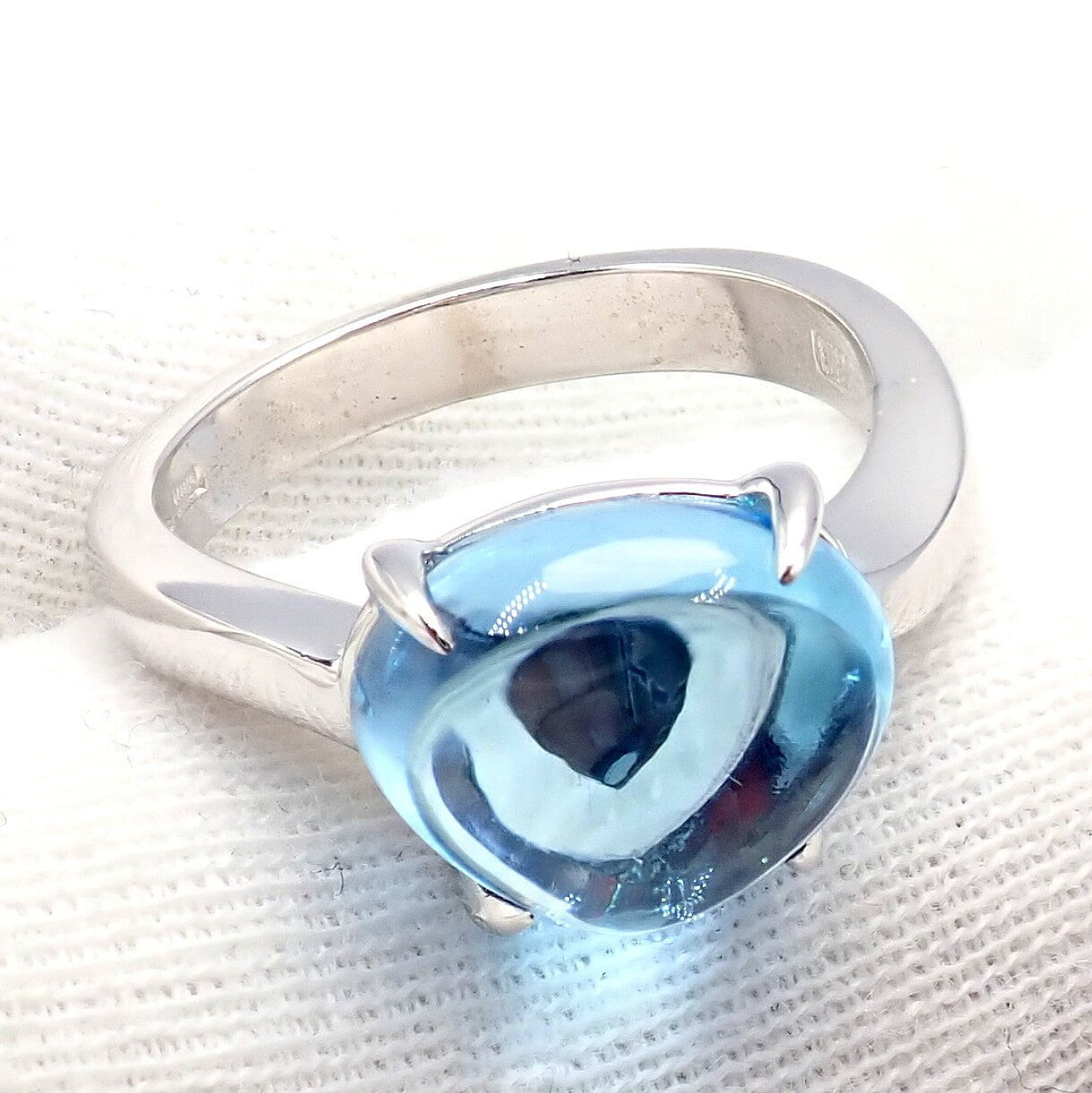 Authentic Bulgari 18k White Gold Mediterranean Eden Blue Topaz Ring - Size 6 | Luxury Jewelry for Women, Elegant Gift for Anniversary, Engagement & Special Occasions