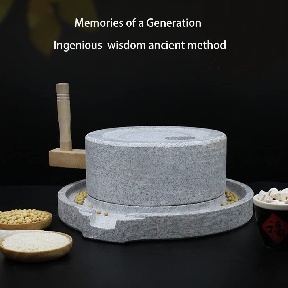 Manual Grain Wheat Flour Paste Stone Mill Grinder - Hand Crank Granite Mill for Tofu, Soymilk & Sesame - 13.8 Inch Rustic Food Processor | Perfect for Home Baking, Organic Cooking & Traditional Asian Cuisine