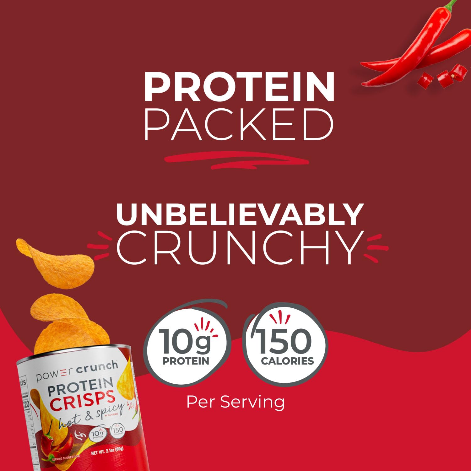 Power Crunch Protein CRISPS - Hot & Spicy Potato Style Protein Chips, 10g Protein per Serving, 1.05oz (Pack of 6) | High Protein Snack for Gym, Workout & Keto Diet