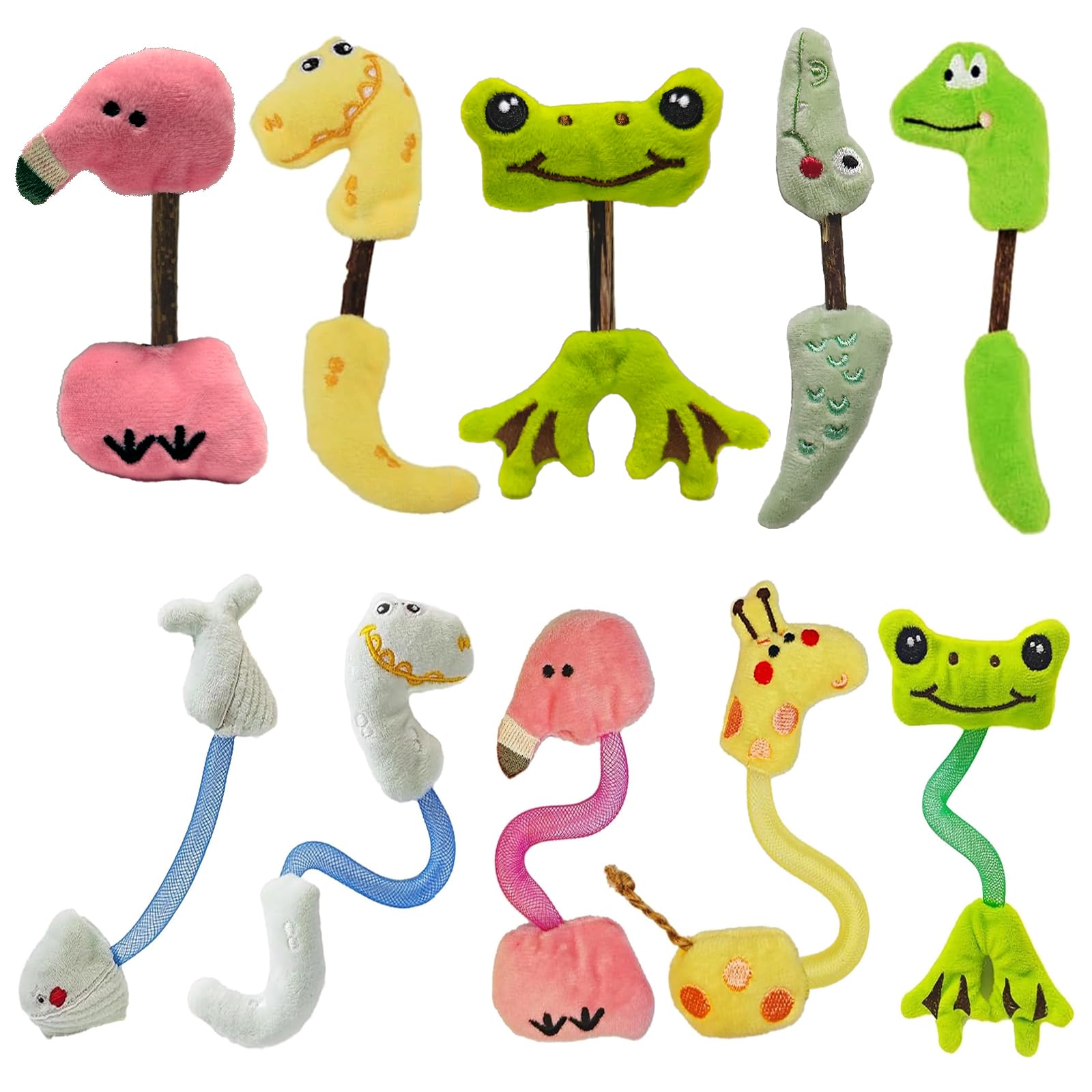 Interactive Cat Toys Set with Catnip & Silvervine Chew Sticks - Teeth Cleaning Toys, Spring Ropes for Indoor Cats & Kittens (10 Pack) - Perfect for Playtime, Training & Dental Health