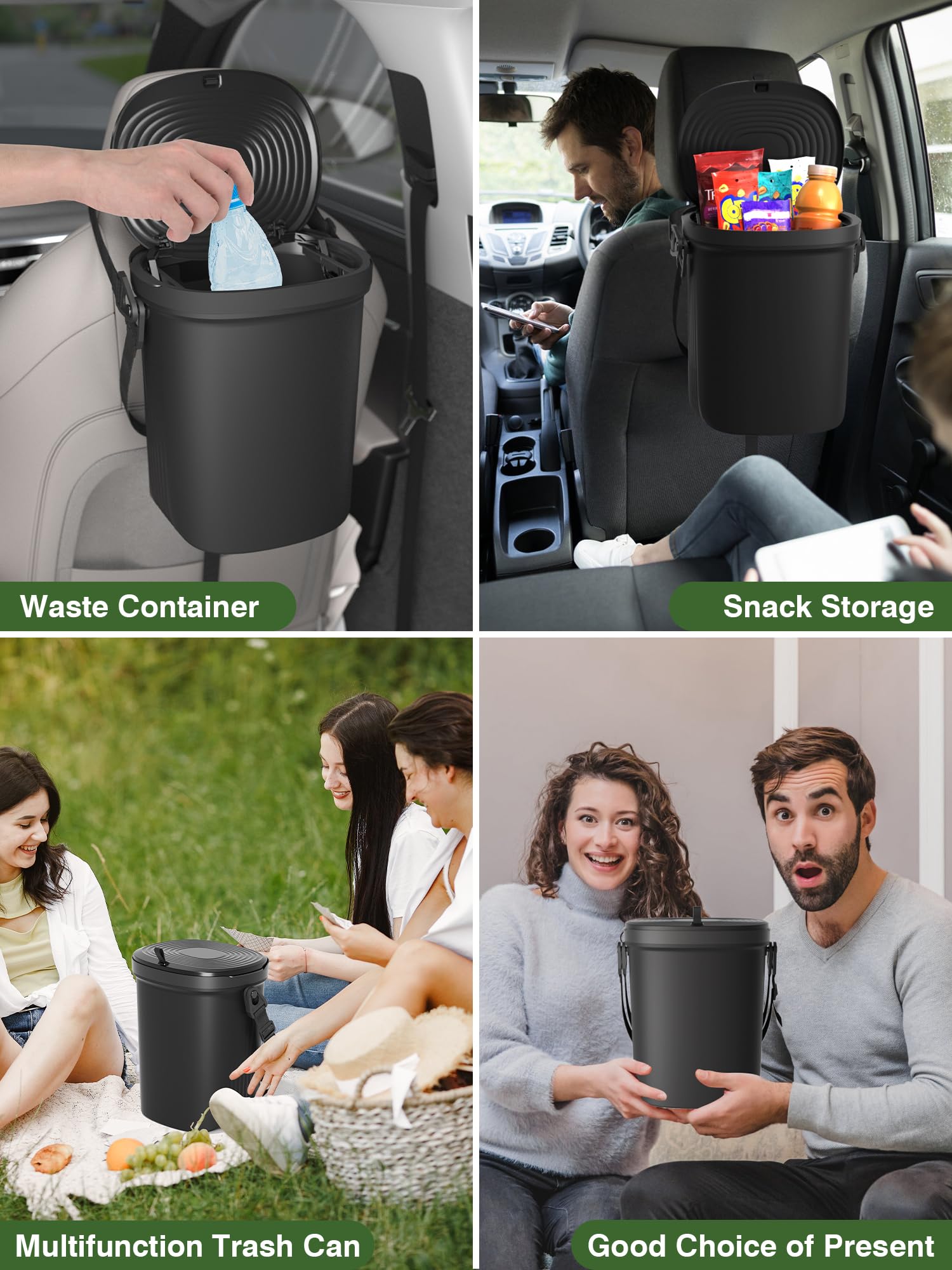 Leakproof Car Trash Can - 1.9 Gallon Soft Silicone Hanging Garbage Bin with Lid for Sedans, SUVs, MPVs & Trucks | Easy to Clean Vehicle Trash Bag | Perfect for Road Trips, Commuting & Family Travel