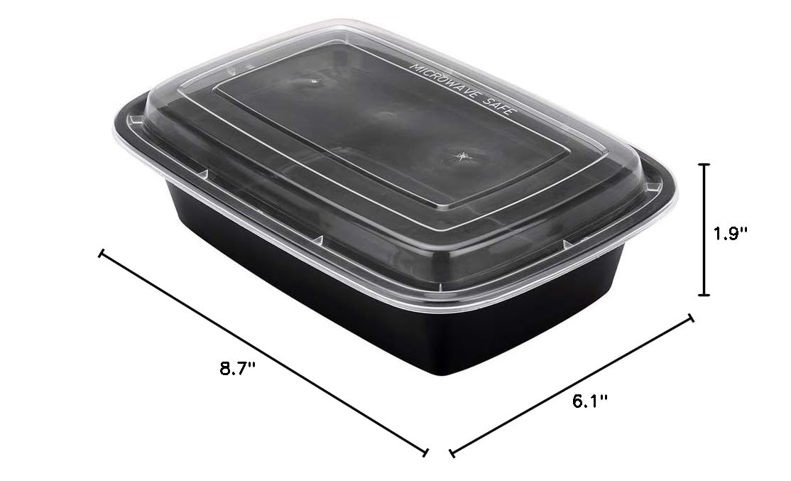 38oz Disposable Black Plastic Takeout Containers with Lids - 100 Pack BPA-Free, Microwave Safe Food Storage Containers for Restaurants, Catering, Meal Prep & Food Delivery Services