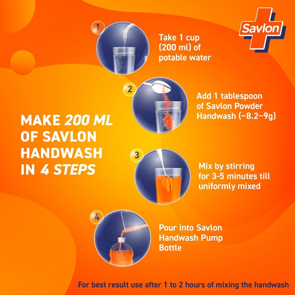 Savlon Powder-to-Gel Handwash Refill Super Pack - 200g Makes 4.4L Liquid Soap (22 x 200ml Bottles) | Moisturizing & Gentle for Soft Hands | Fresh Scent | Resealable Pouch | Ideal for Home, Office, Travel & Public Restrooms