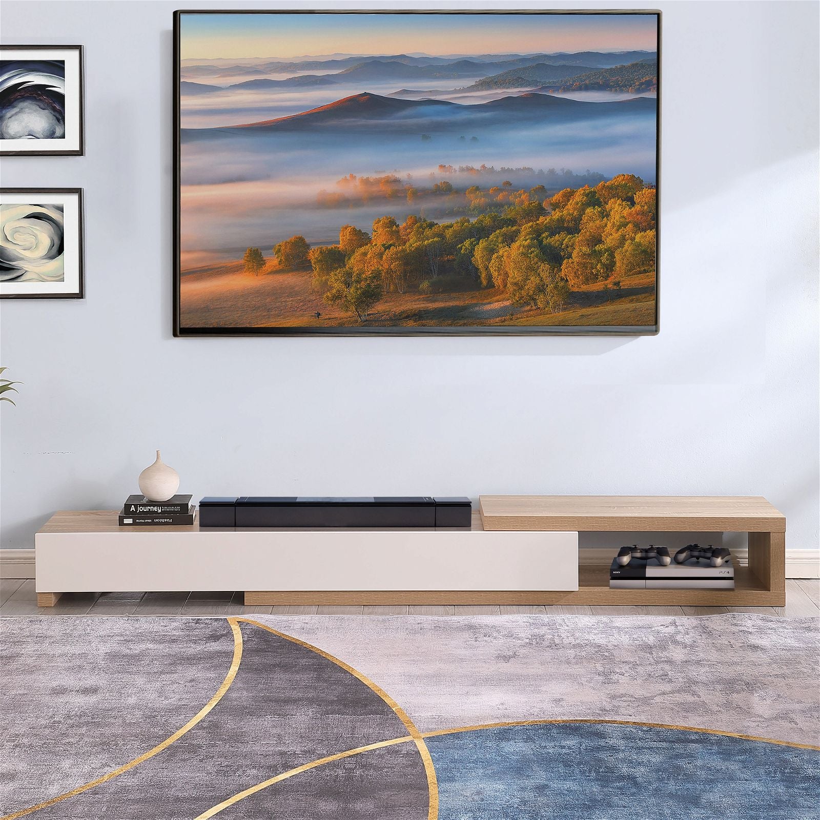 Criterion Durham Extendable TV Stand 260cm - Lowline Oak Wood Media Console for Living Room, Bedroom & Home Theater