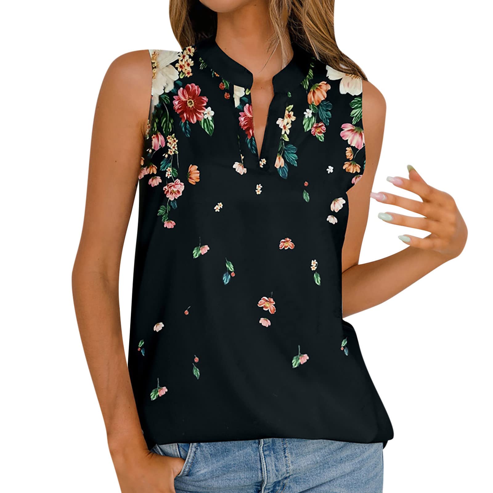 Women's V-Neck Sleeveless Tank Tops - Casual Summer Loose Fit Comfortable Basic Blouse for Everyday Wear, Gym, Beach & Outdoor Activities