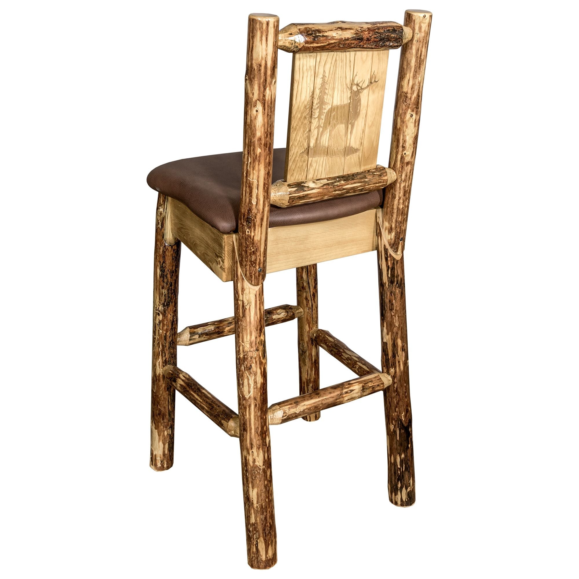 Premium Glacier Country Barstool Back Saddle Upholstery with Laser Engraved Western Design - Durable & Comfortable for Home Bars, Kitchen Islands, and Western-Themed Decor