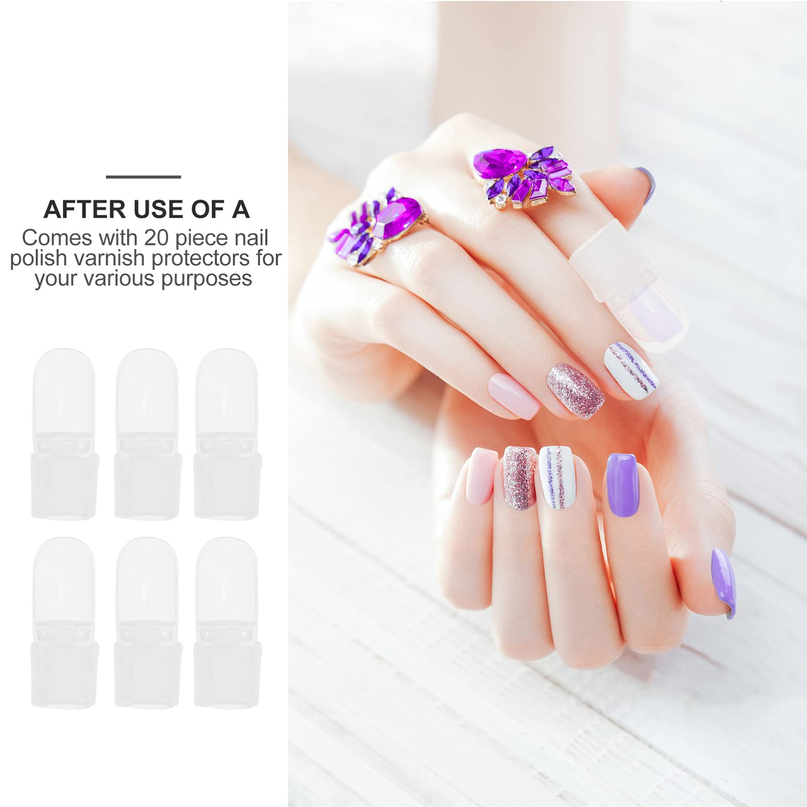 Minkissy 20pcs Reusable Nail Polish Shield Protector - Nail Polish Remover Tool, Cap Holder & Soak Off Gel Hat - Plastic Armor for Professional & DIY Manicures at Home/Salon