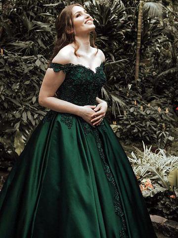 Elegant Off Shoulder Dark Green A-Line Long Evening Prom Dress for Women | Sweet 16 Dresses | Formal Gown for Homecoming, Prom Night & Special Occasions
